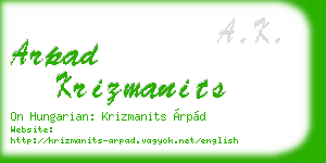 arpad krizmanits business card